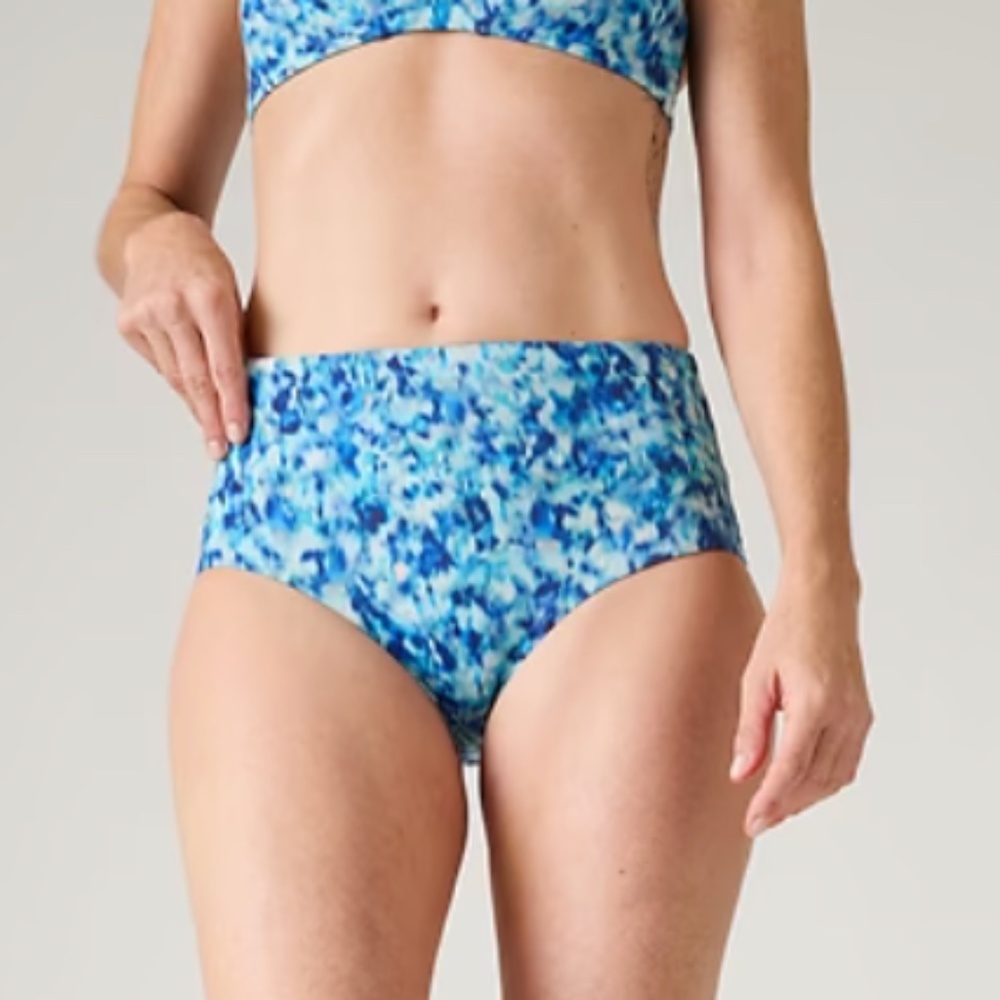 NWT Athleta High Waist Bikini Swim Bottom, Blue Print